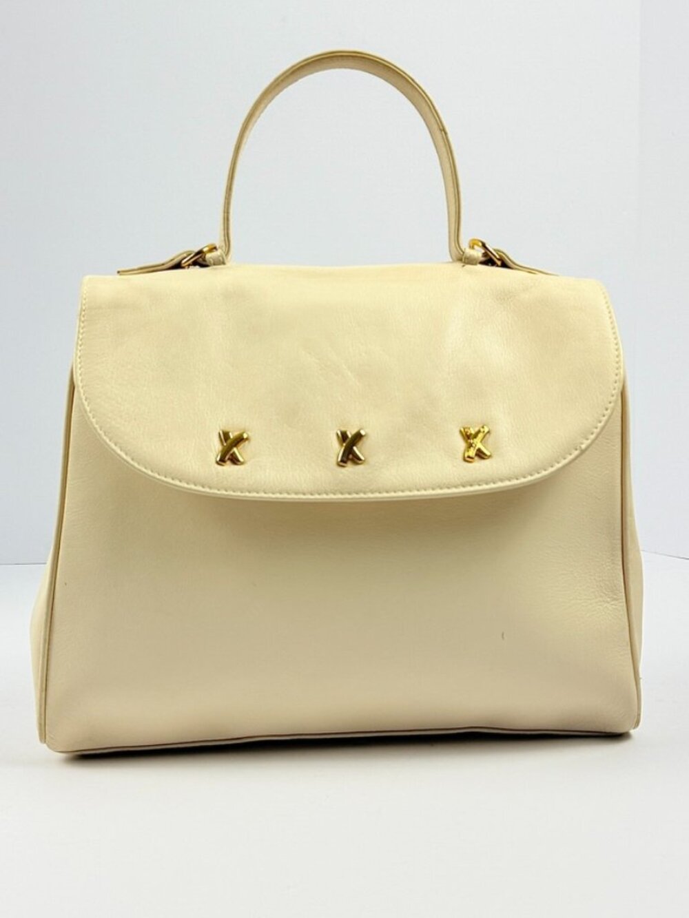 Vintage Paloma Picasso Cream Leather Top Handle -Gold X Hardware - 90s Italy.”